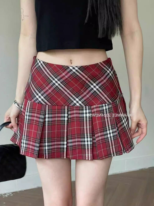 Dopamine Yellow Plaid Pleated Mini Skirt for Women