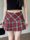 Dopamine Yellow Plaid Pleated Mini Skirt for Women