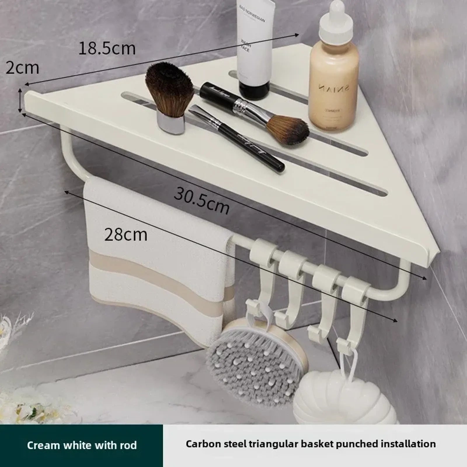 Wall-Mounted Triangle Drain Shelf with Hooks