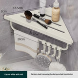 Wall-Mounted Triangle Drain Shelf with Hooks