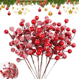 20PCS Snow Frosted Red Berry Stems for Holiday Decor