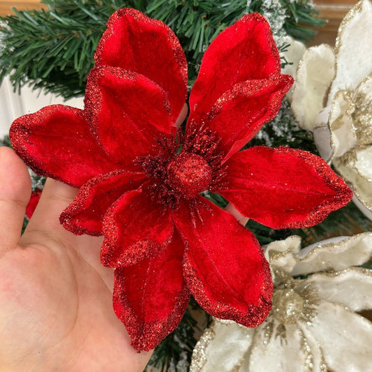 3/5pcs Red and White Artificial Glitter Christmas Flowers