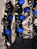 Men's Floral Print Long Sleeve Shirt - Trendy Blue Flower Dress Shirt