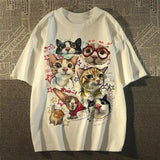 American Retro Cartoon Cat Print Summer T-Shirt