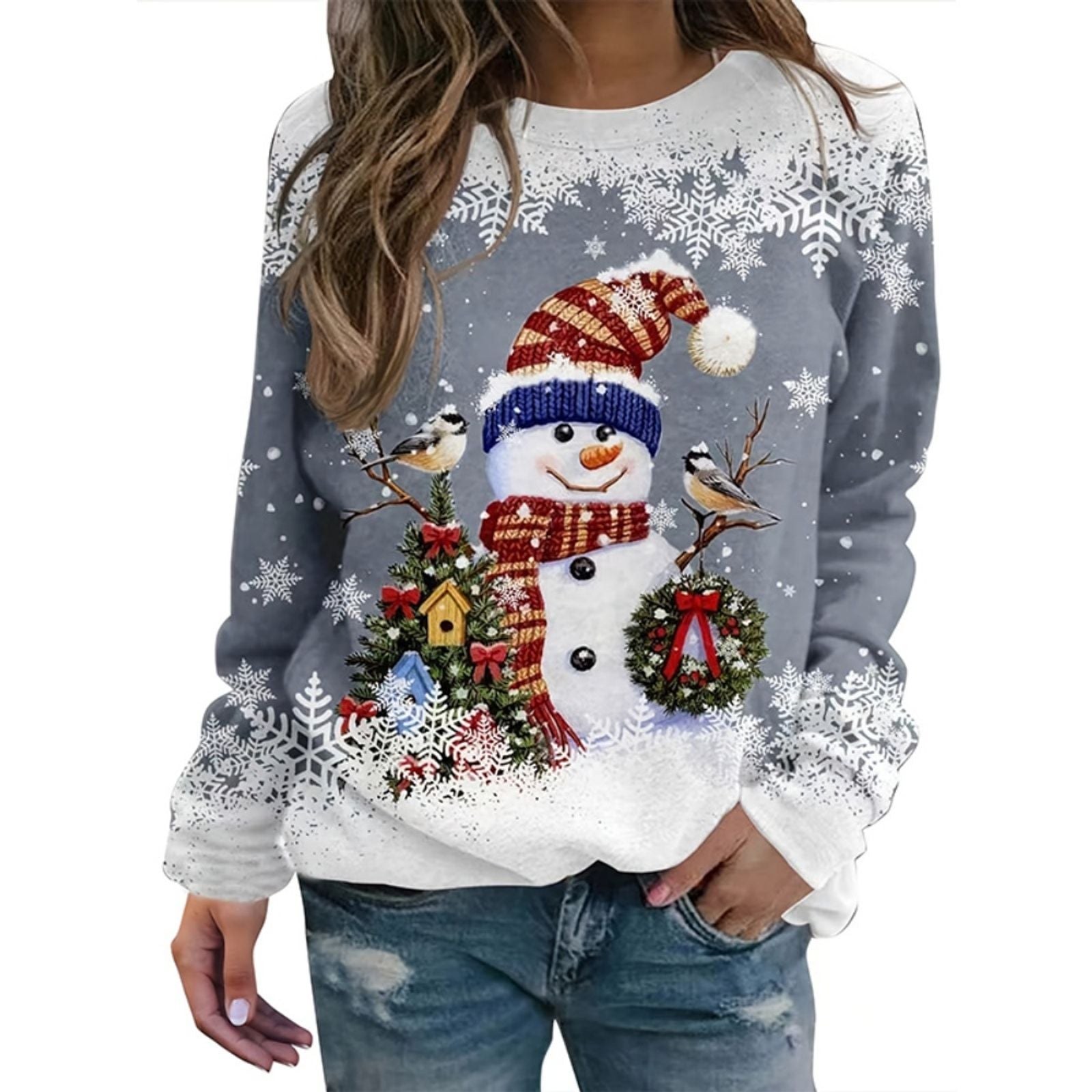 Christmas Snowman 3D Print Sweatshirt for Women
