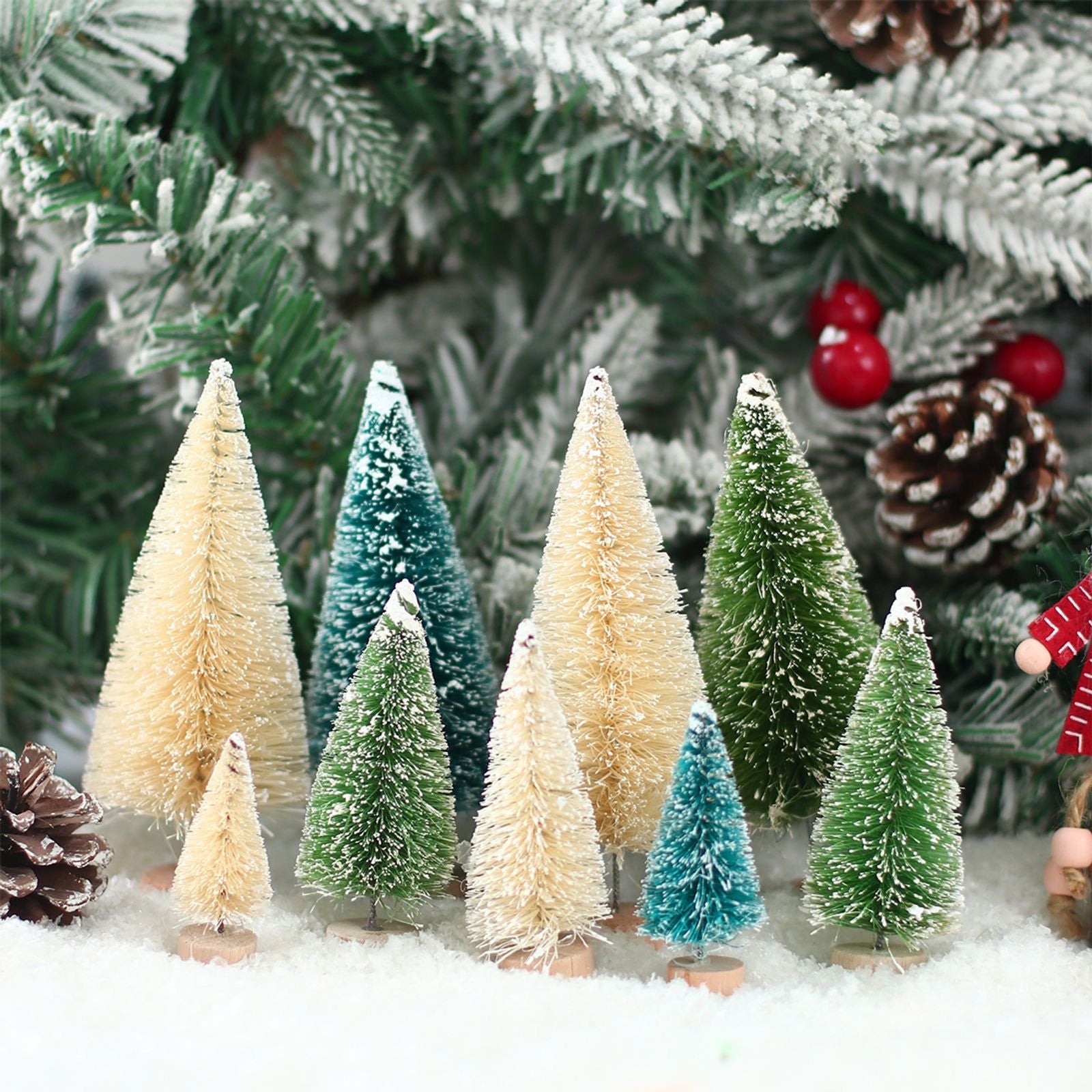 Mini Wooden Christmas Tree in Blue Green White Gold