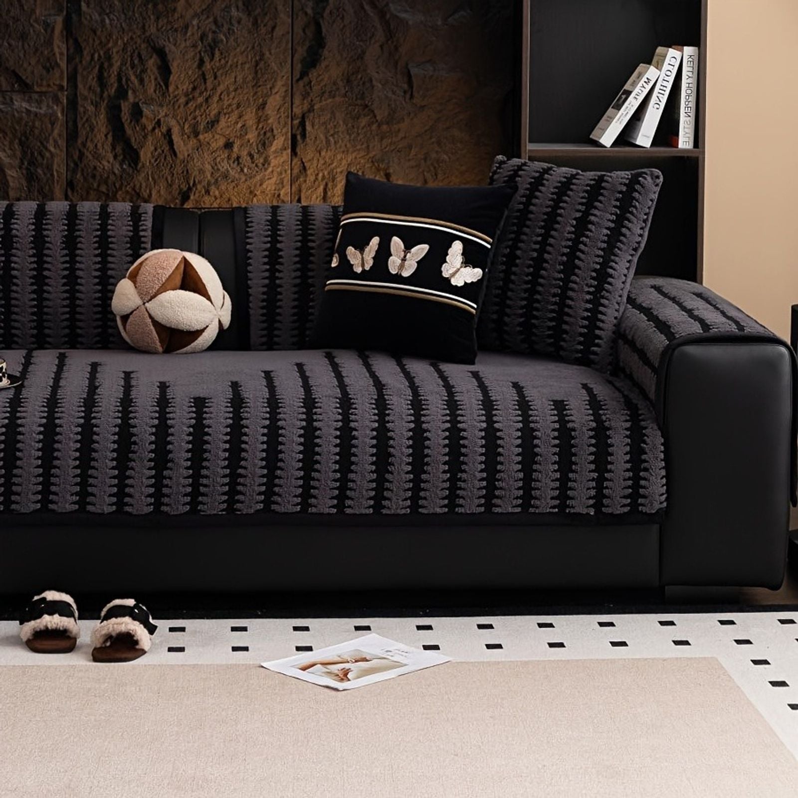 Geometric Lines Jacquard Fleece Sofa Blanket