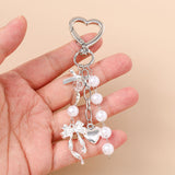 Cute Bowknot Love Heart Keychain with Crystal and Pearl