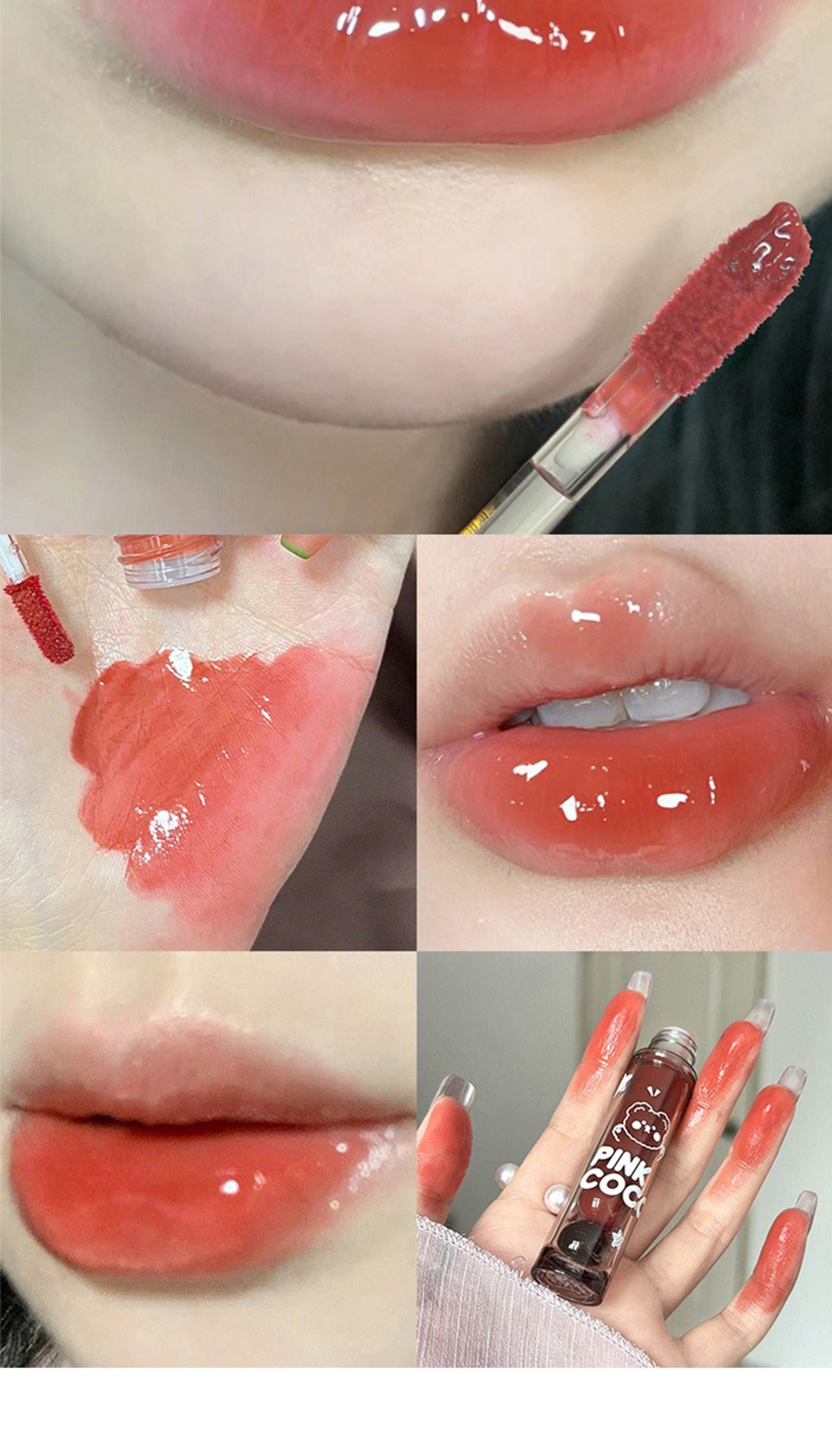 PINKCOCO Bear Doodle Mirror Lip Glaze - Long-Lasting Gloss