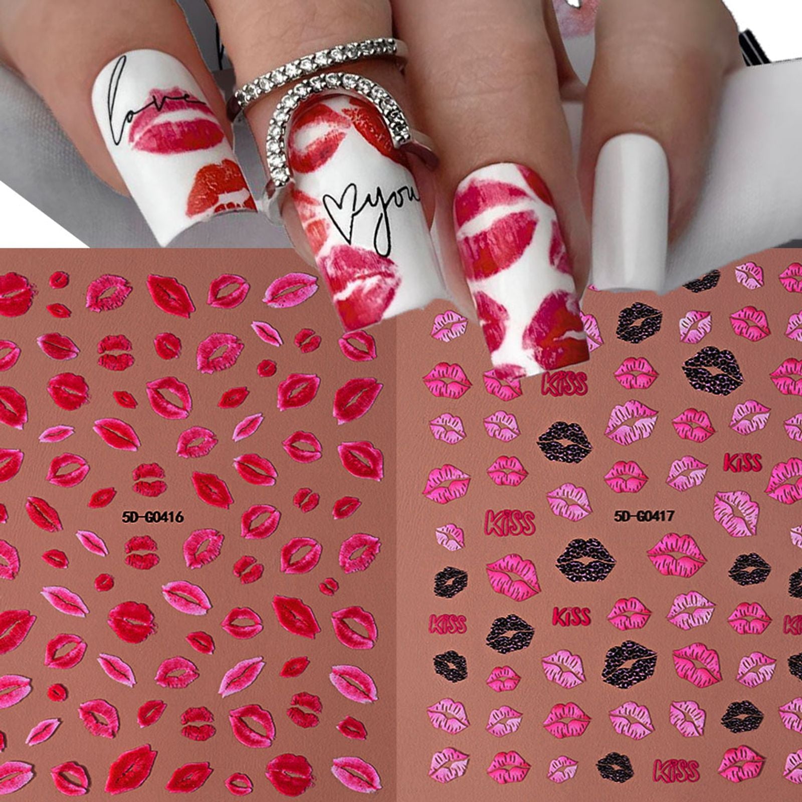 5D Embossed Lips Nail Stickers - Romantic Manicure Decals