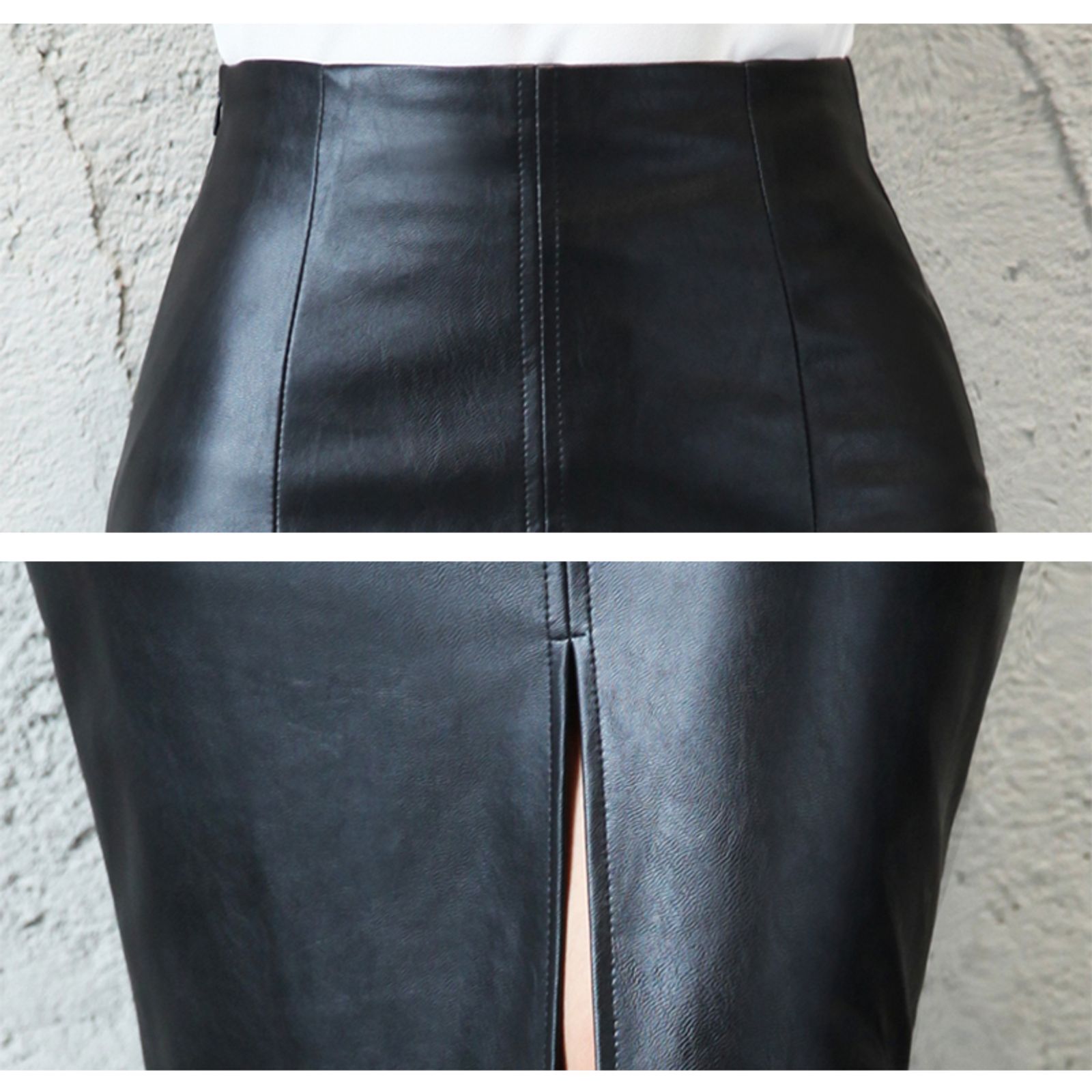 Women's PU Leather Midi Skirt with Slit