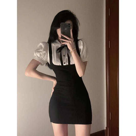 Trendy Summer Slimming Black and White Mini Dress