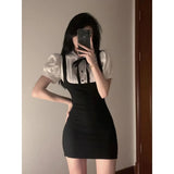 Trendy Summer Slimming Black and White Mini Dress