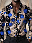 Men's Floral Print Long Sleeve Shirt - Trendy Blue Flower Dress Shirt