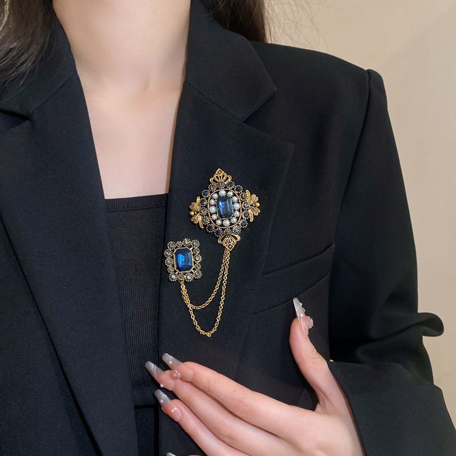 Studded Pearl Shaped Square Brooch for Women