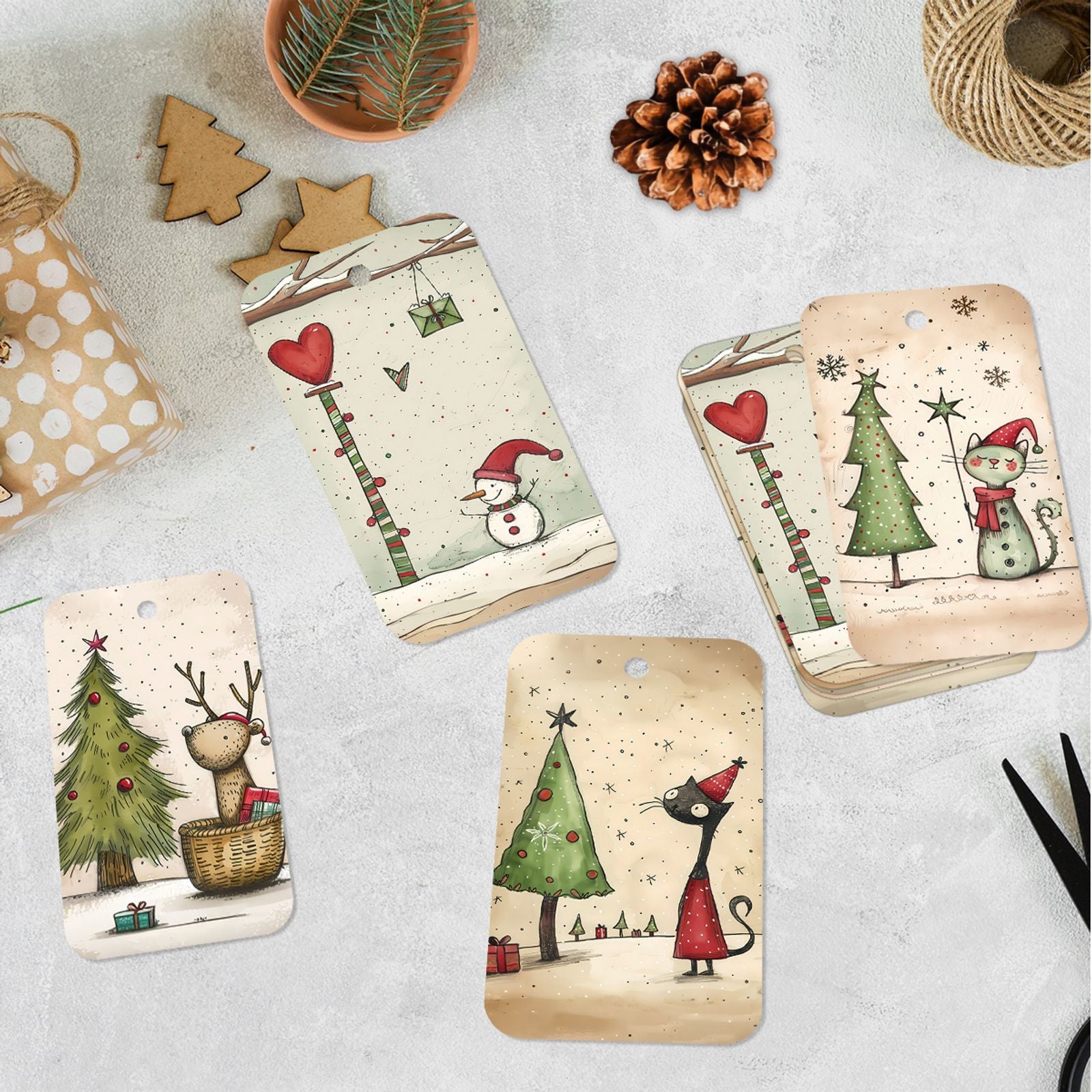 50pcs Vintage Christmas Hanging Gift Tags with Rope