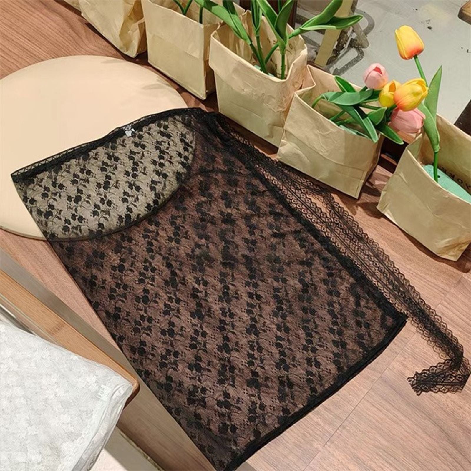 Layered Gauze Skirt with Lace for Y2K Streetwear