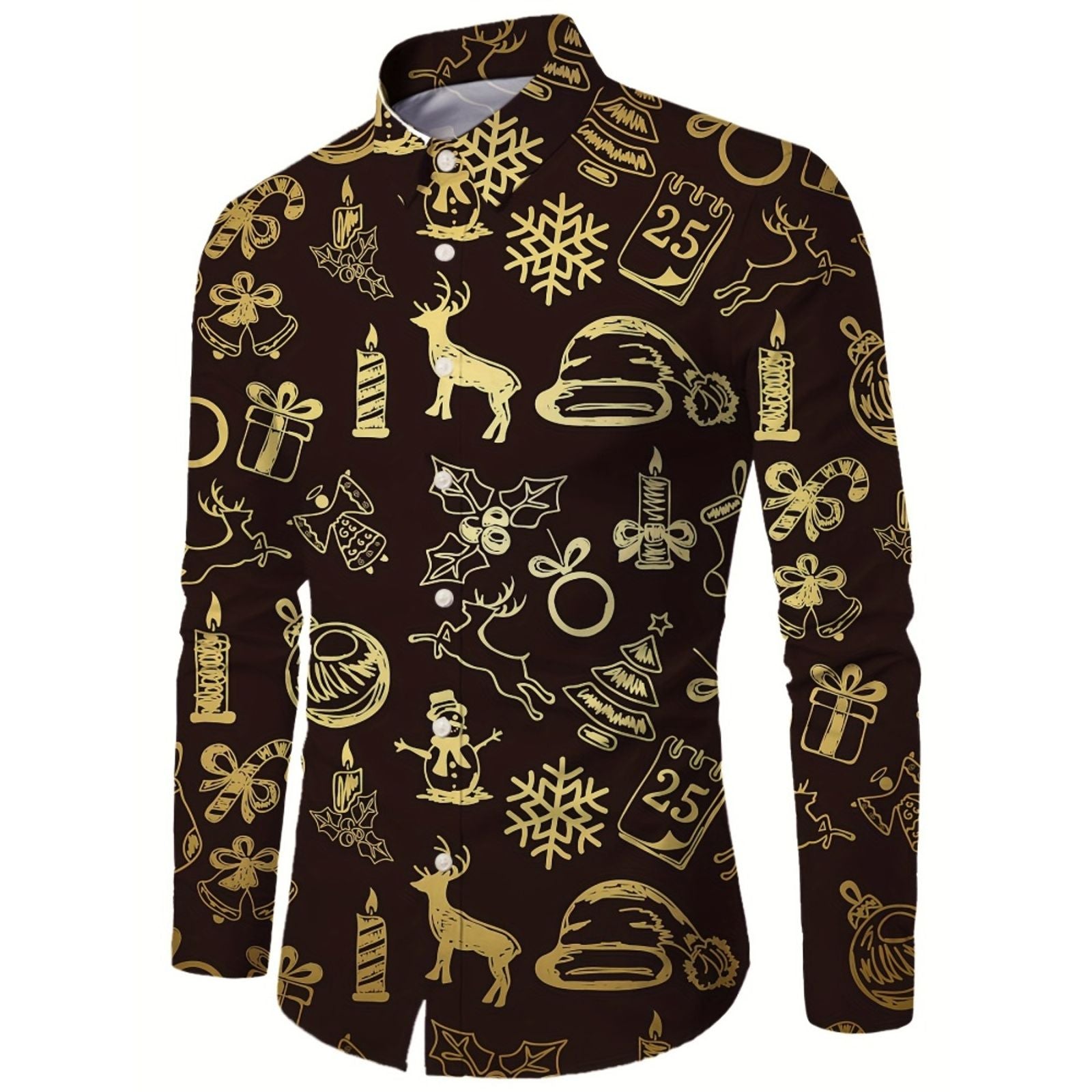 Men's Christmas Elk Graphic Print Long Sleeve Shirt