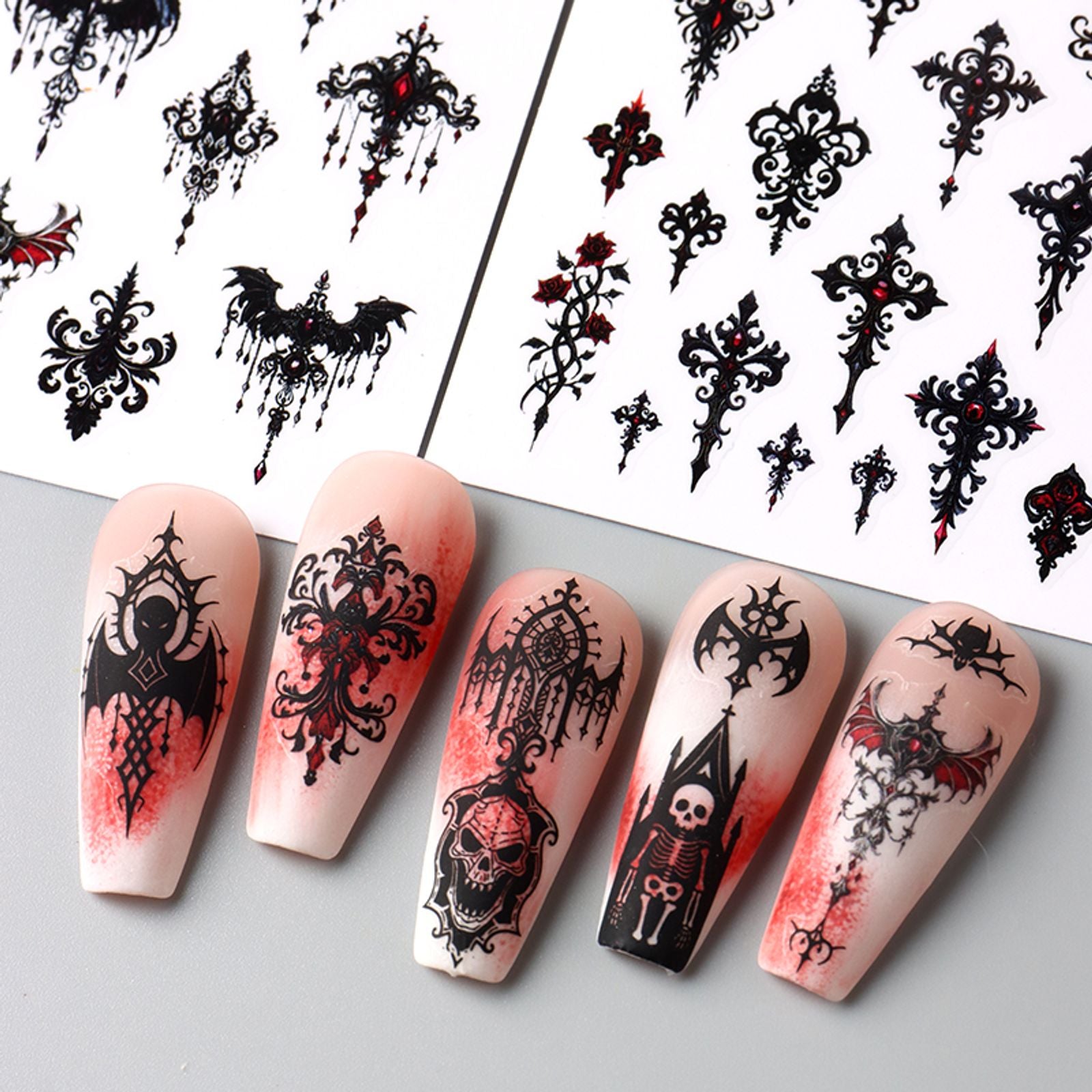 Gothic Black Nail Art Stickers for Elegant Weddings & Halloween