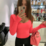 Orange Neon Long Sleeve Bodysuit for Women