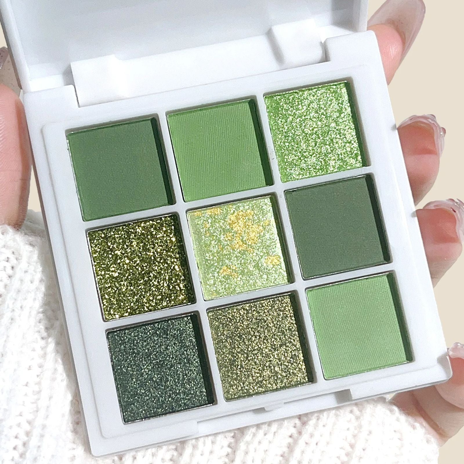 9-Color Eyeshadow Palette in Green and Gold Tones