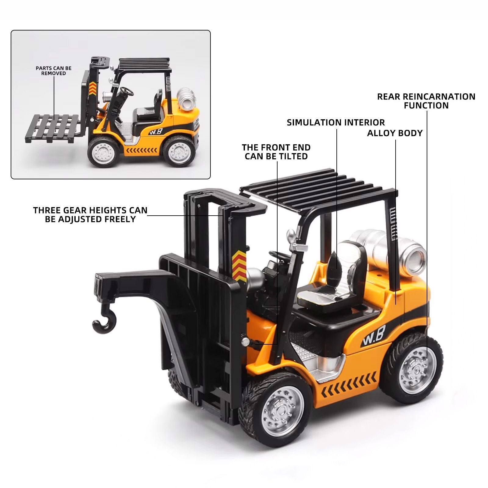1:24 Scale Alloy Construction Forklift & Crane Toy Model