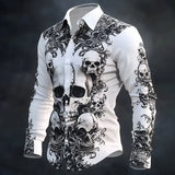 Hip Hop Skull Print Long Sleeve Shirt for Men