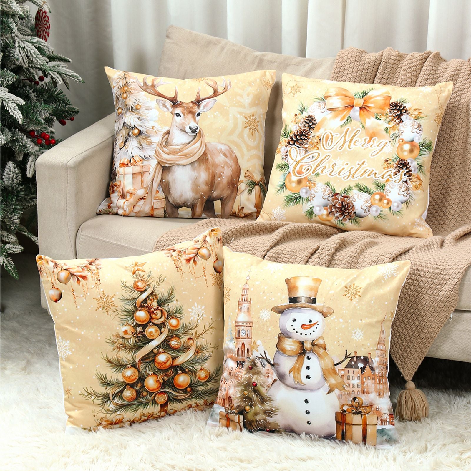 4pcs Merry Christmas Cushion Covers for Home Decoration
