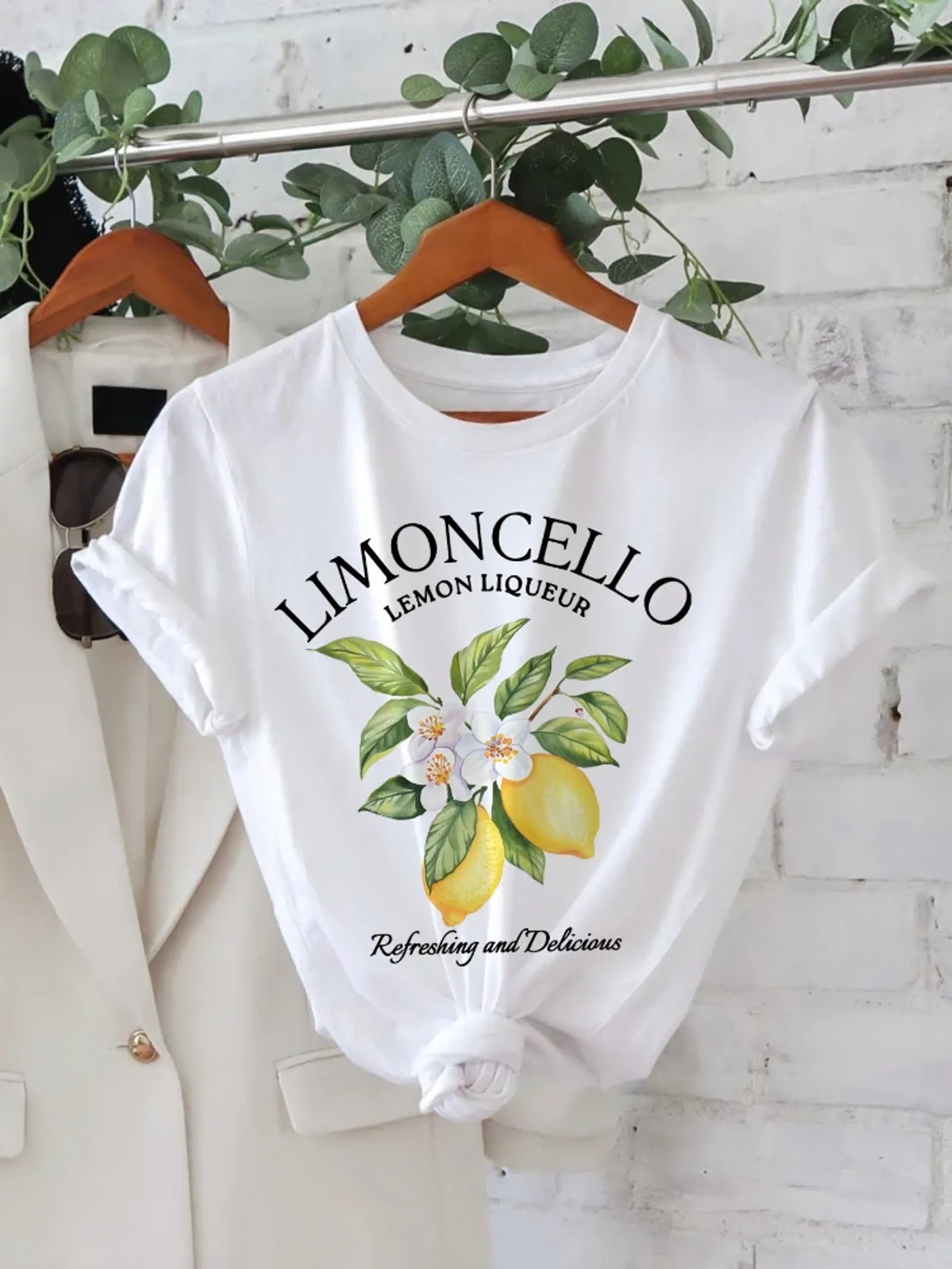 Lemon Print Short Sleeve T-Shirt for Women