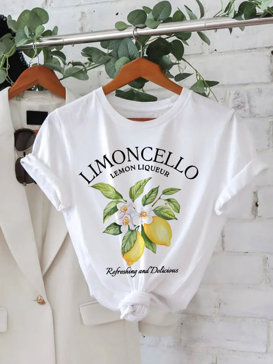 Lemon Print Short Sleeve T-Shirt for Women