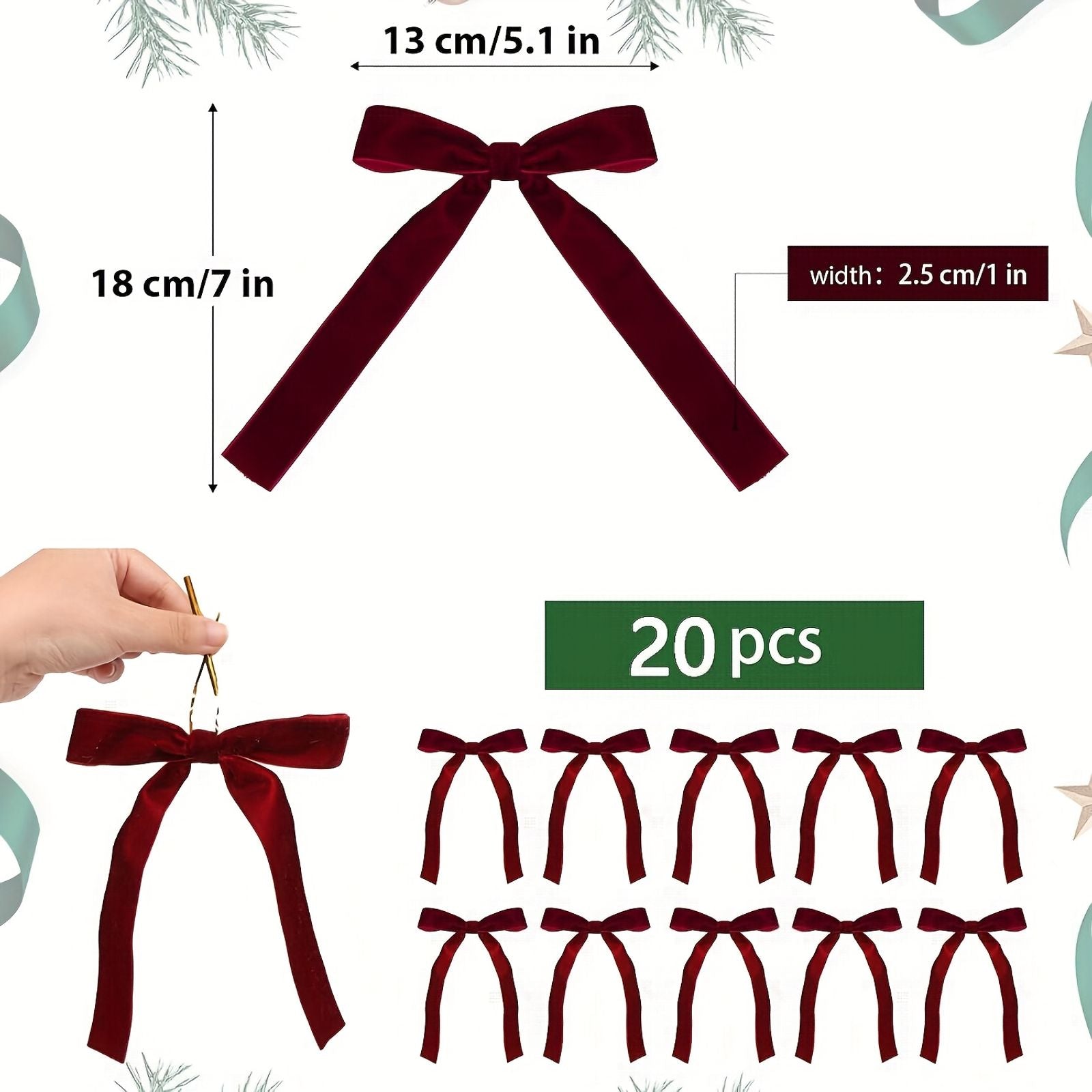 20pcs Burgundy Velvet Bows for Christmas Tree Decoration