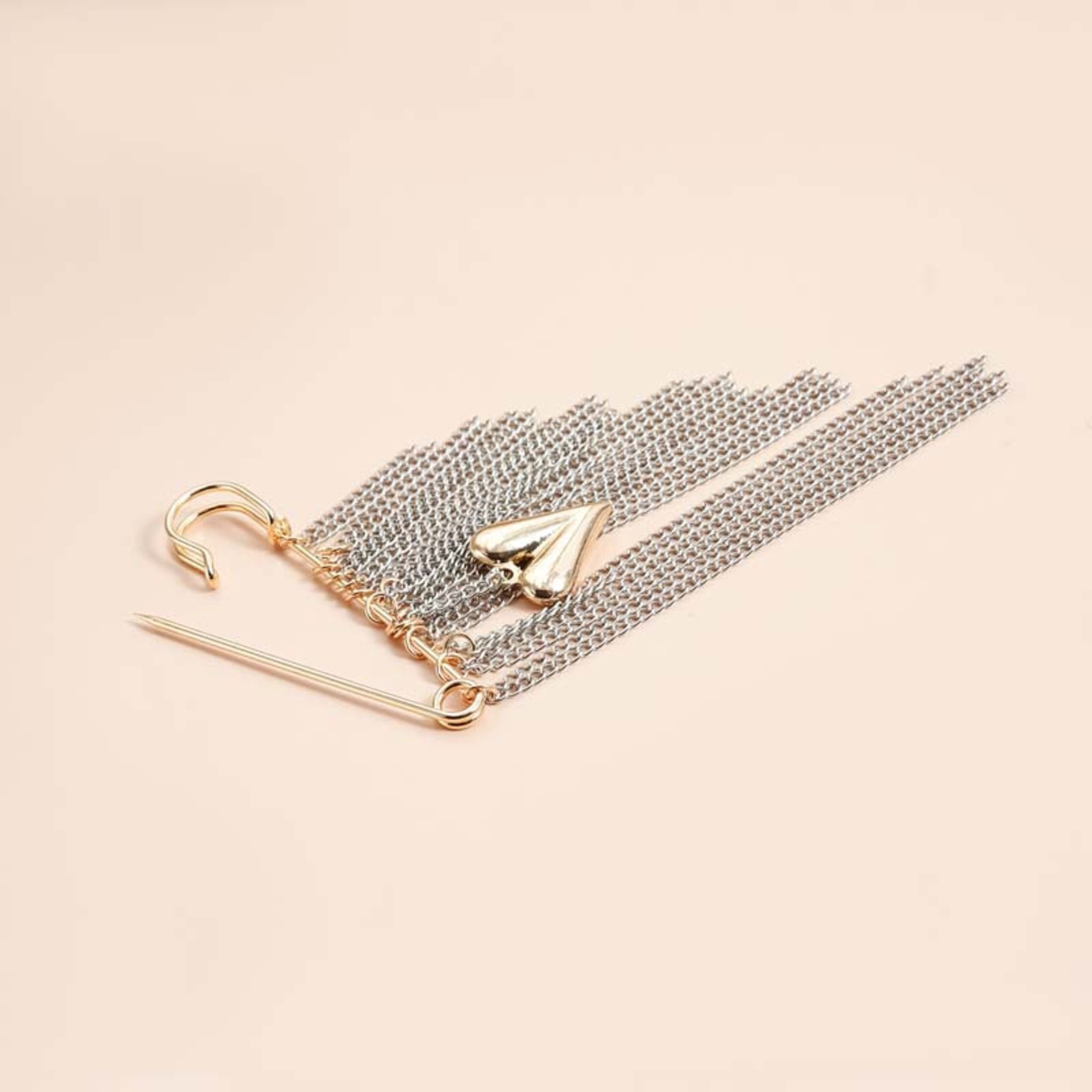Fashion Metal Heart Tassel Brooch with Pearl and Star Details