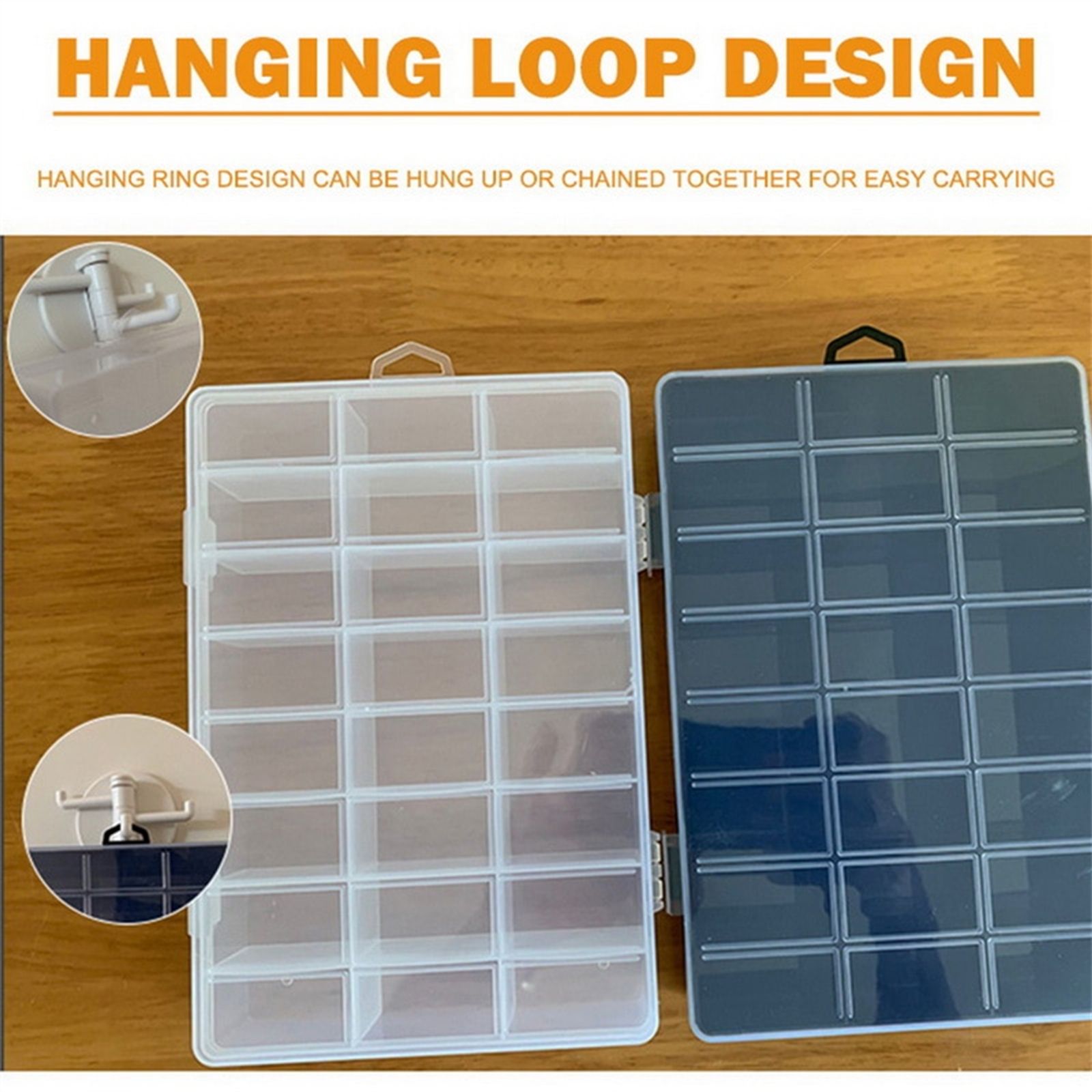 Clear Plastic Storage Box with 24 Compartments