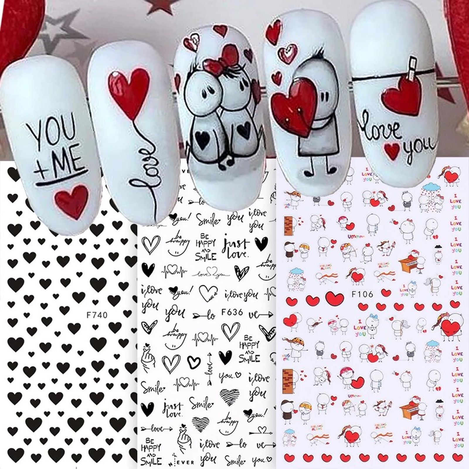 6PCS 3D Valentine's Day Nail Art Stickers