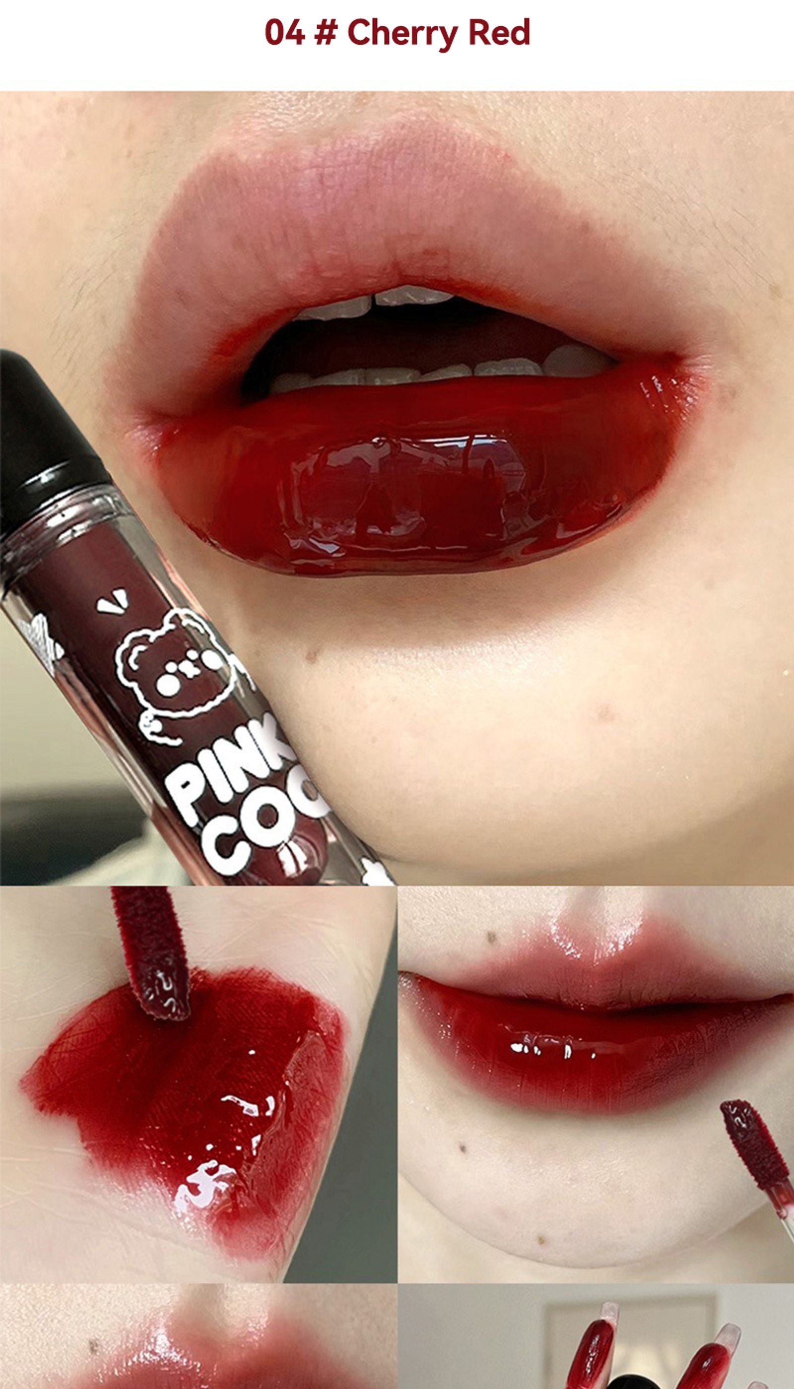 PINKCOCO Bear Doodle Mirror Lip Glaze - Long-Lasting Gloss