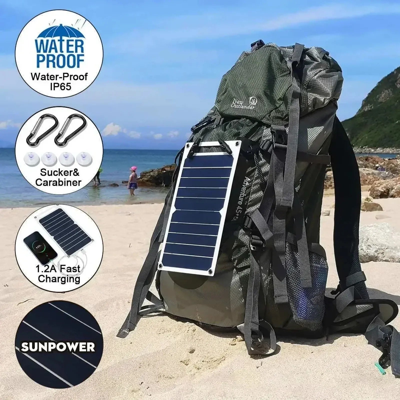 35W Portable Solar Panel with USB Charger for Outdoor Use