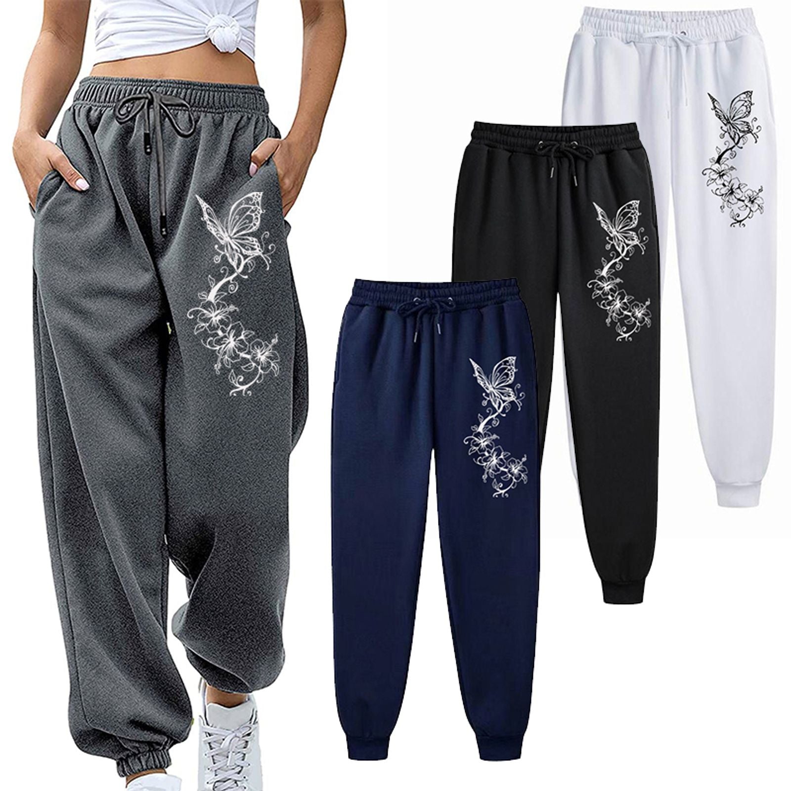 Women's High Quality Floral & Butterfly Print Jogging Pants