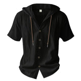Men's Cotton Linen Hooded Short Sleeve Shirt