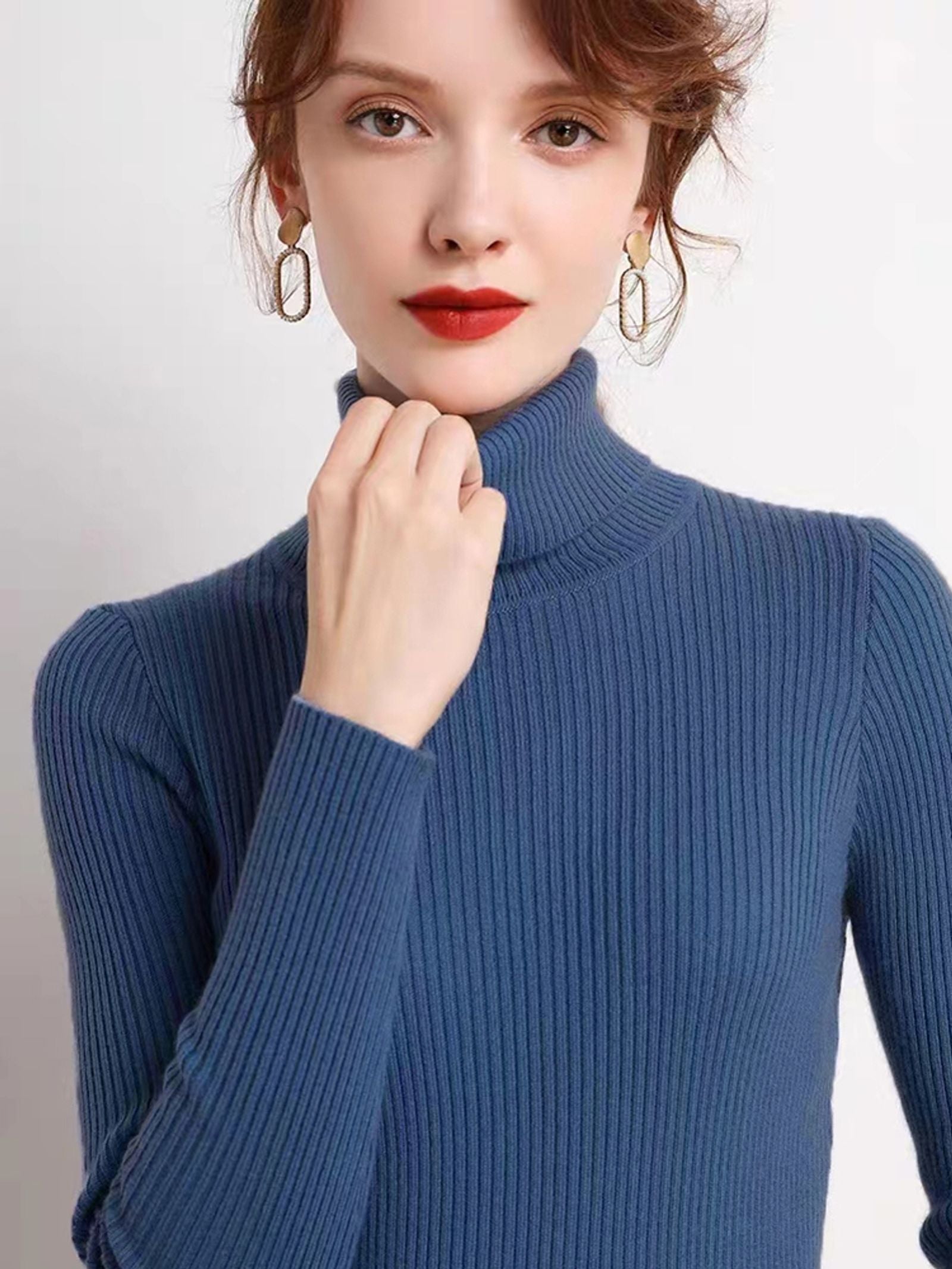 Women's Long Sleeve Striped Turtleneck Jumper