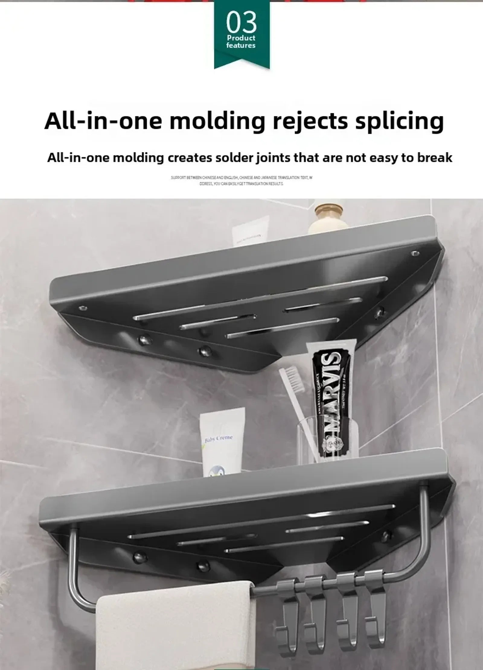 Wall-Mounted Triangle Drain Shelf with Hooks