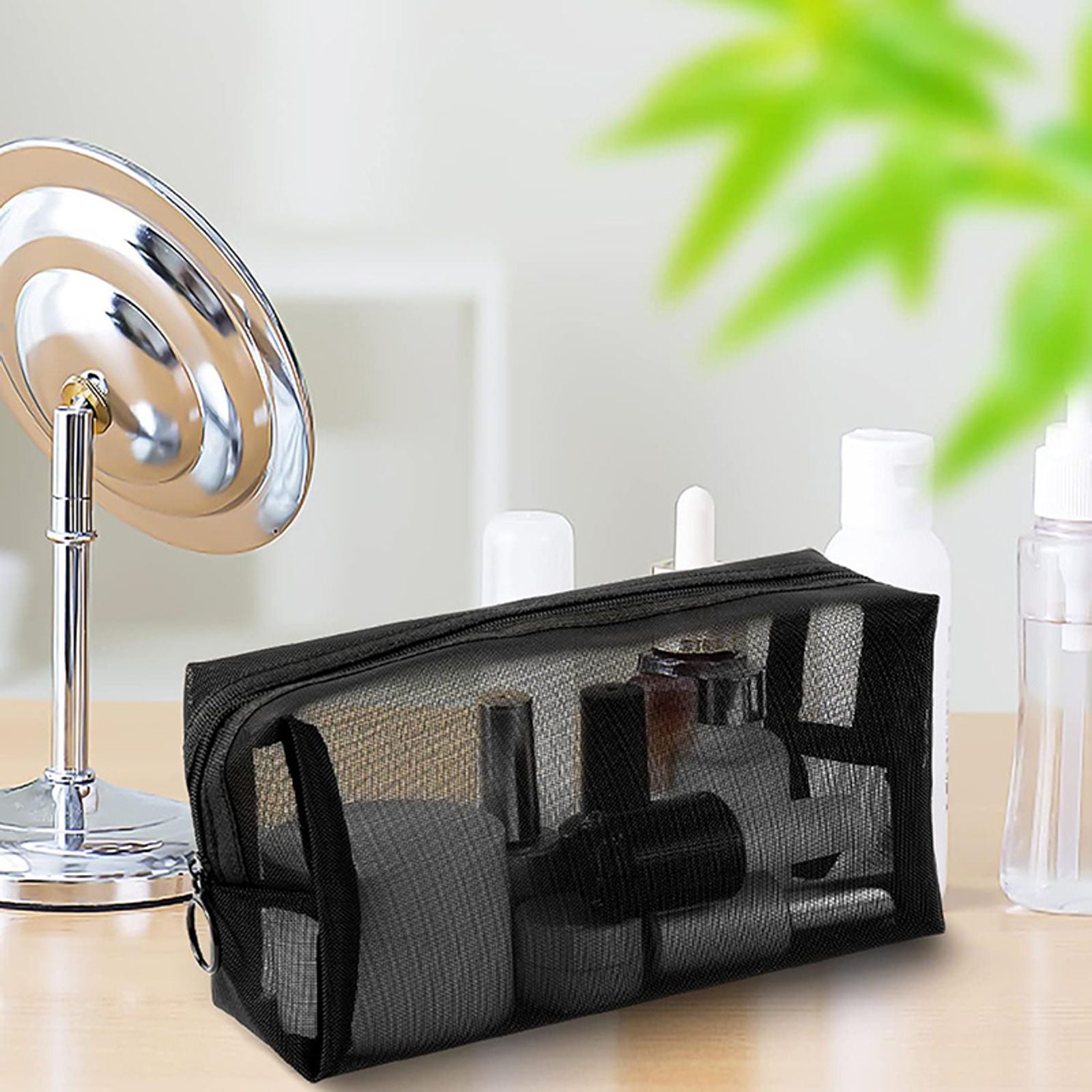 Black Mesh Cosmetic Travel Bag - Portable Makeup Organizer