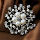 Large Rhinestone Pearl Snowflake Brooch for Women