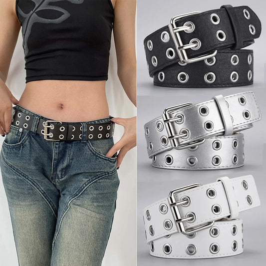 Women's Simple Double Hole Punk Belt for Men and Women