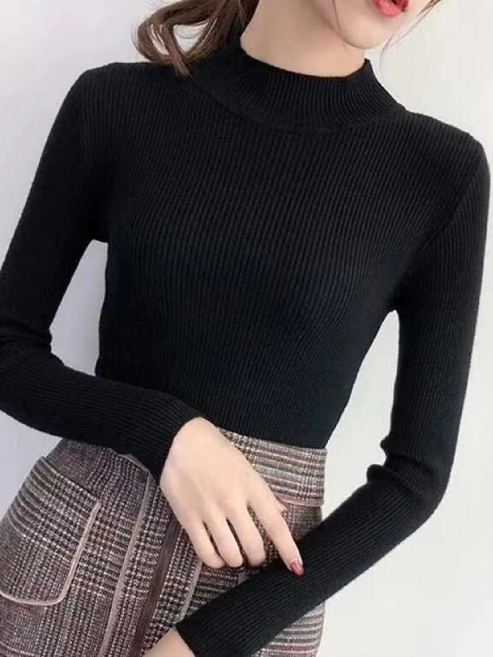 Autumn Winter Mock Neck Women's Vintage Knitted Sweater