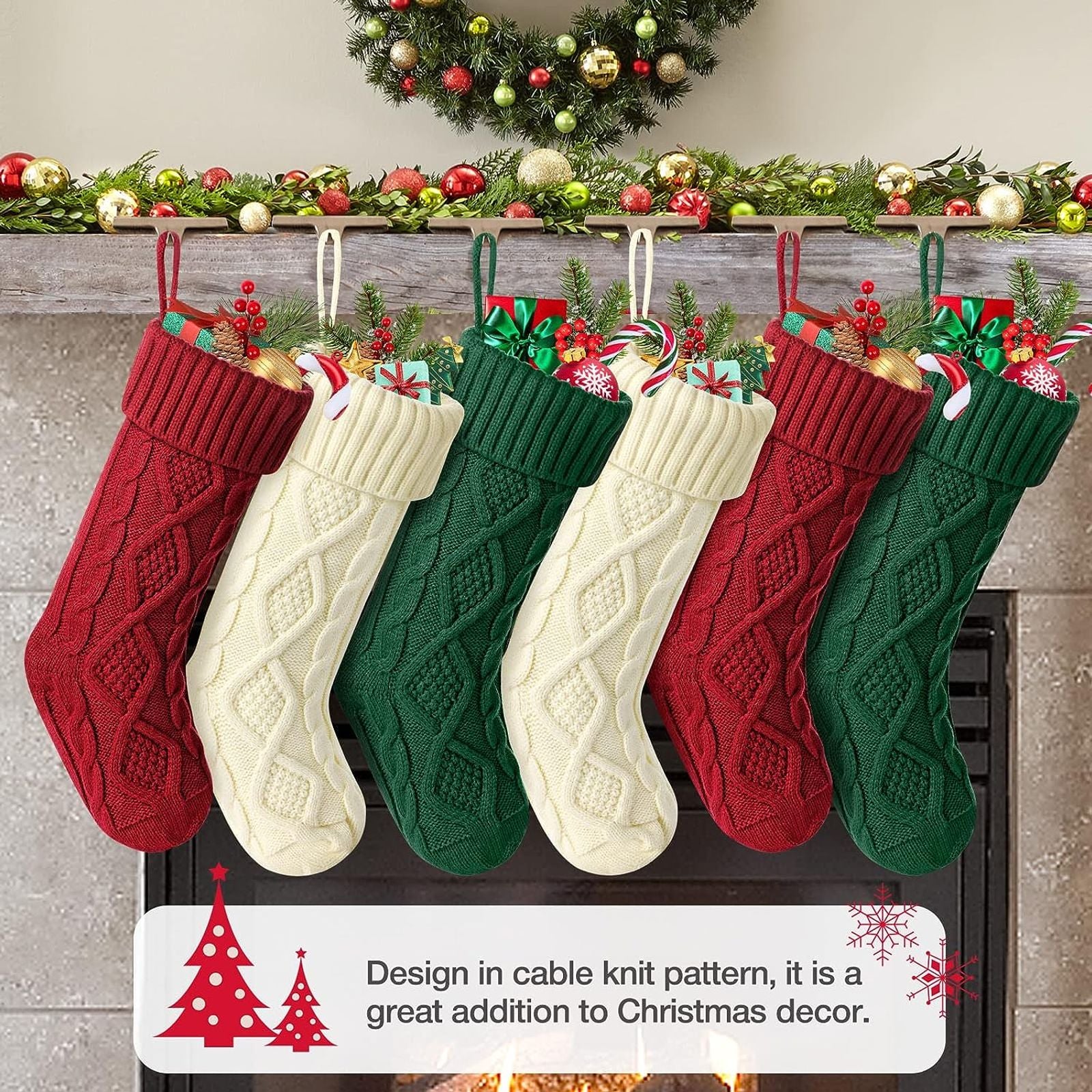 Large Cable Knit Christmas Stockings for Kids