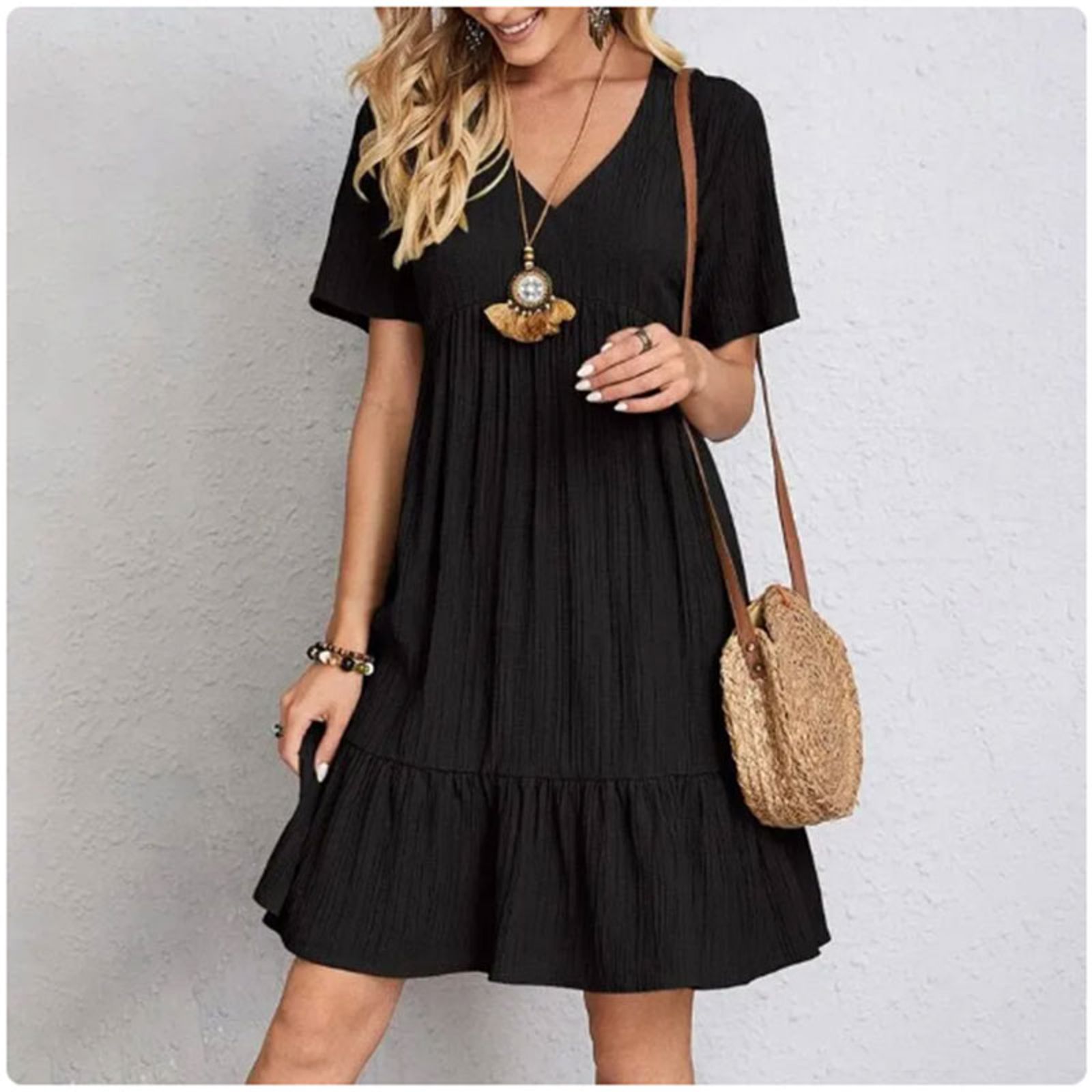 Women's Summer Peplum Dress with V-Neck and Ruffle Hem