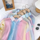 Irregular Gradient Rainbow Long Sleeve Blouse
