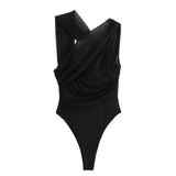 Leopard Print Mesh Sleeveless Bodysuit for Women