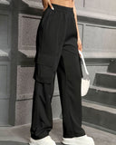 High Waist Wide Leg Fashionable Workwear Pants for Women