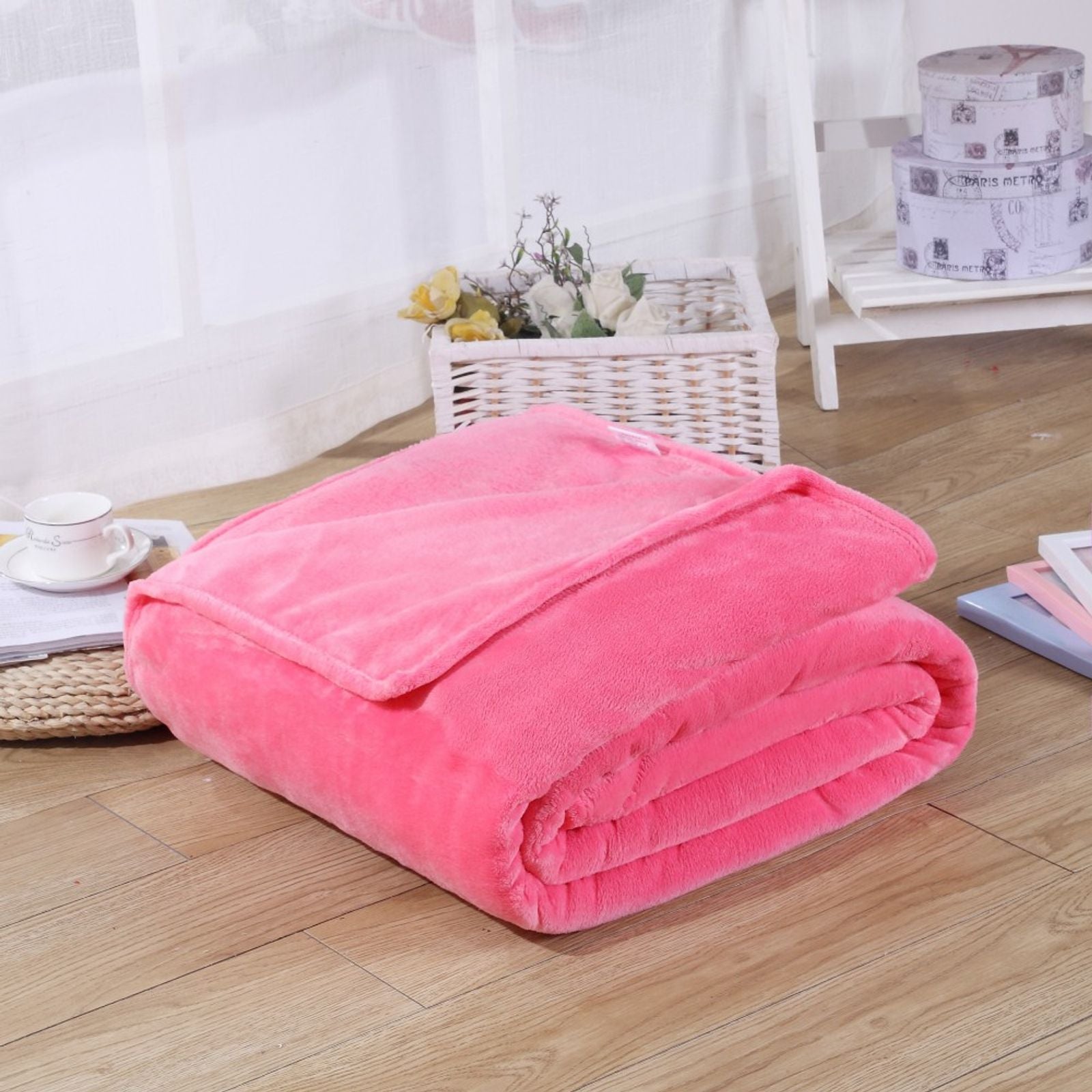 Soft Coral Fleece Flannel Blanket in Blue and Pink